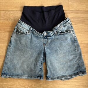 Seraphine stretch denim over bump shorts maternity